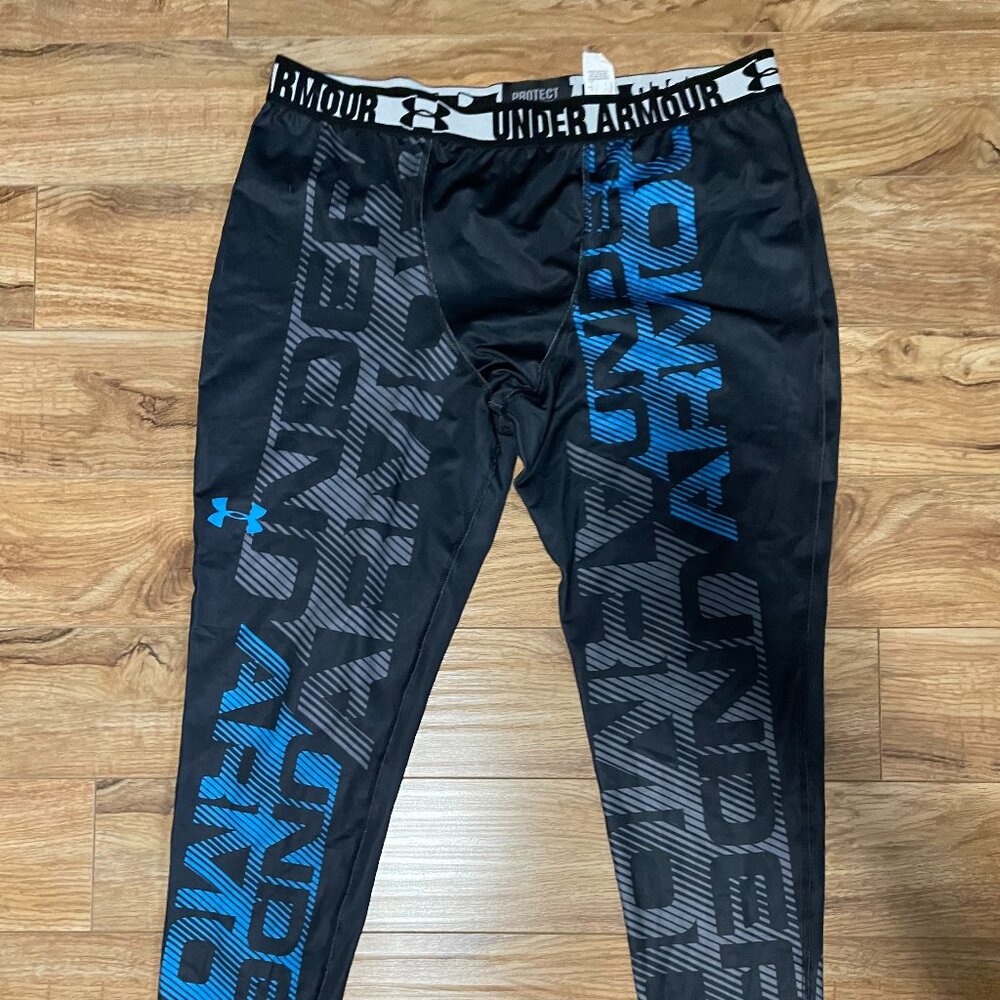 Under Armour UA Heatgear Compression Leggings Tights Blue Black Gray - Size 2XL